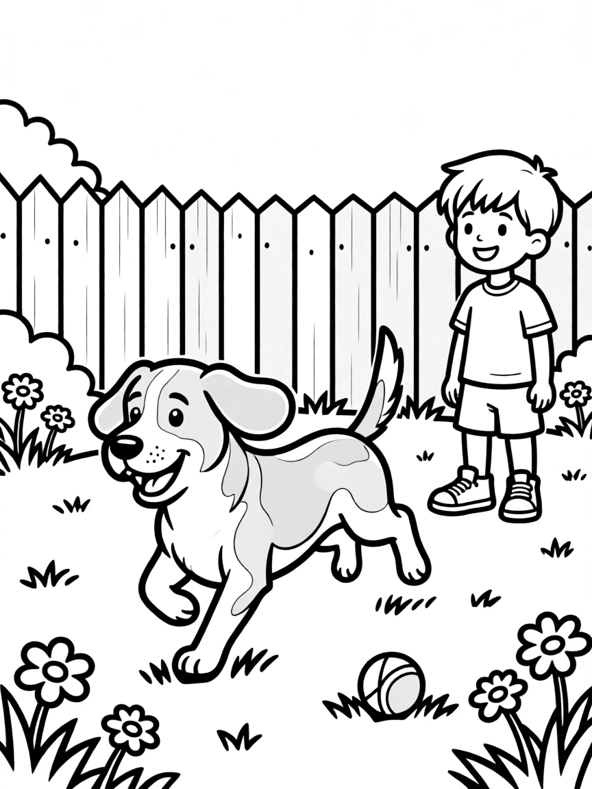 A beagle running in backyard