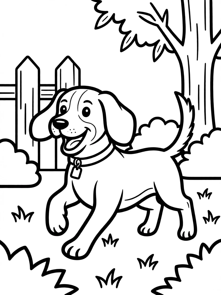 A beagle dog running in backyard