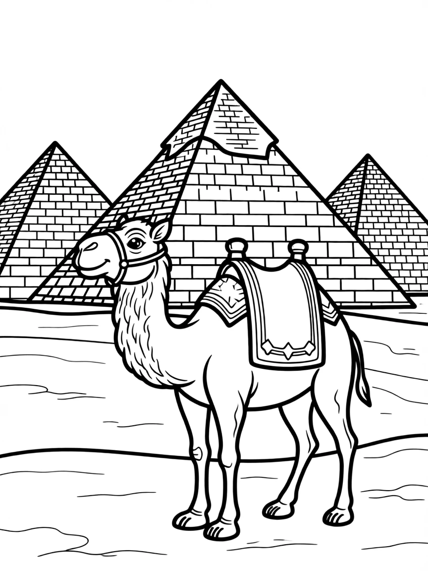 (Arab) The Pyramids of Giza with a camel in front