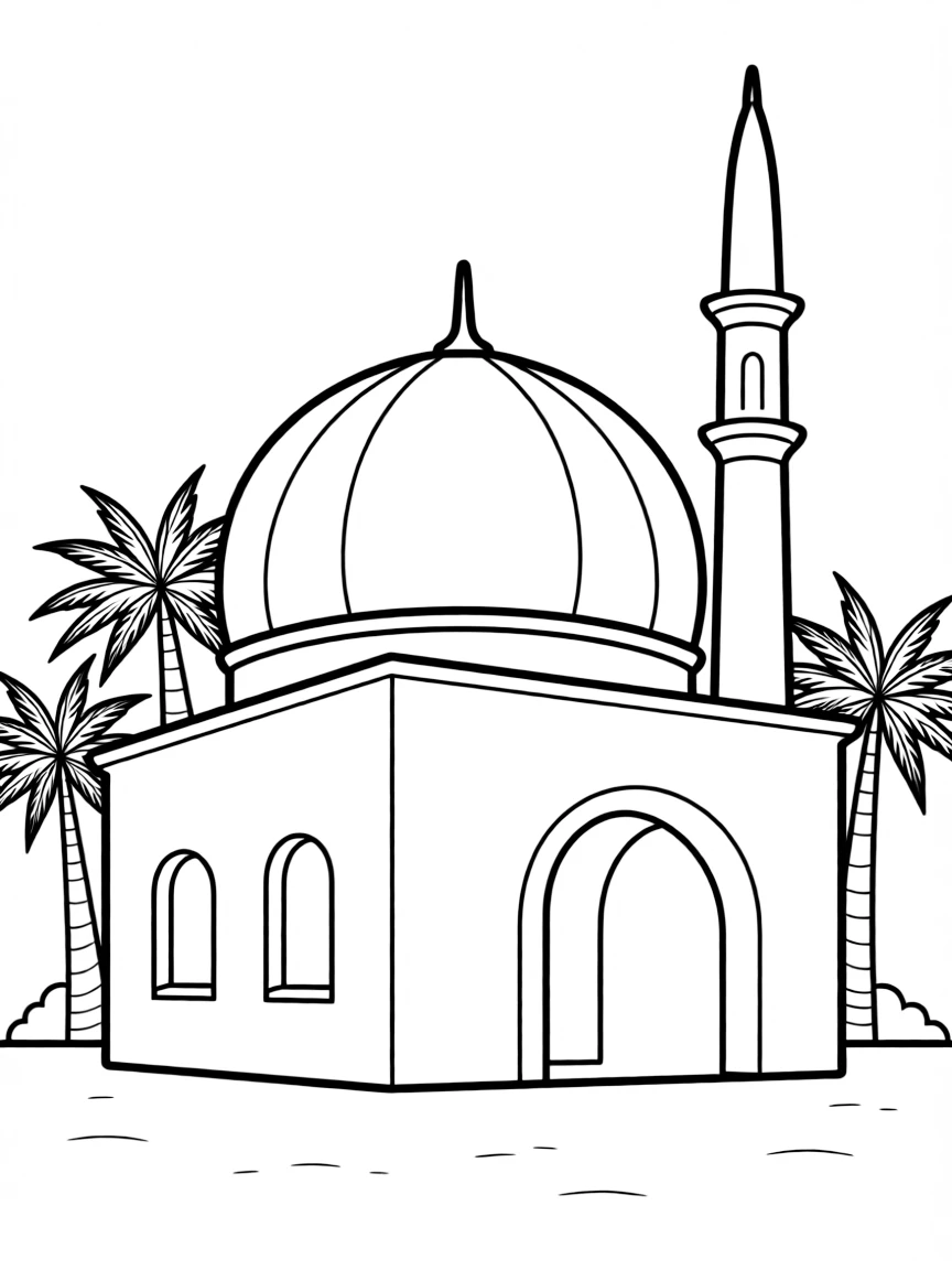 (Arab) A mosque with a tall minaret and dome