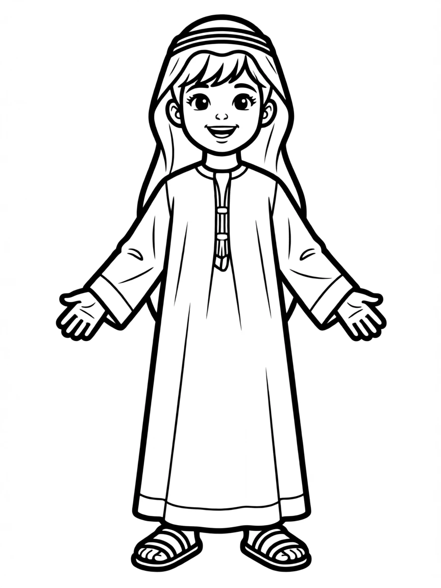 (Arab) A child wearing traditional Arabic thobe