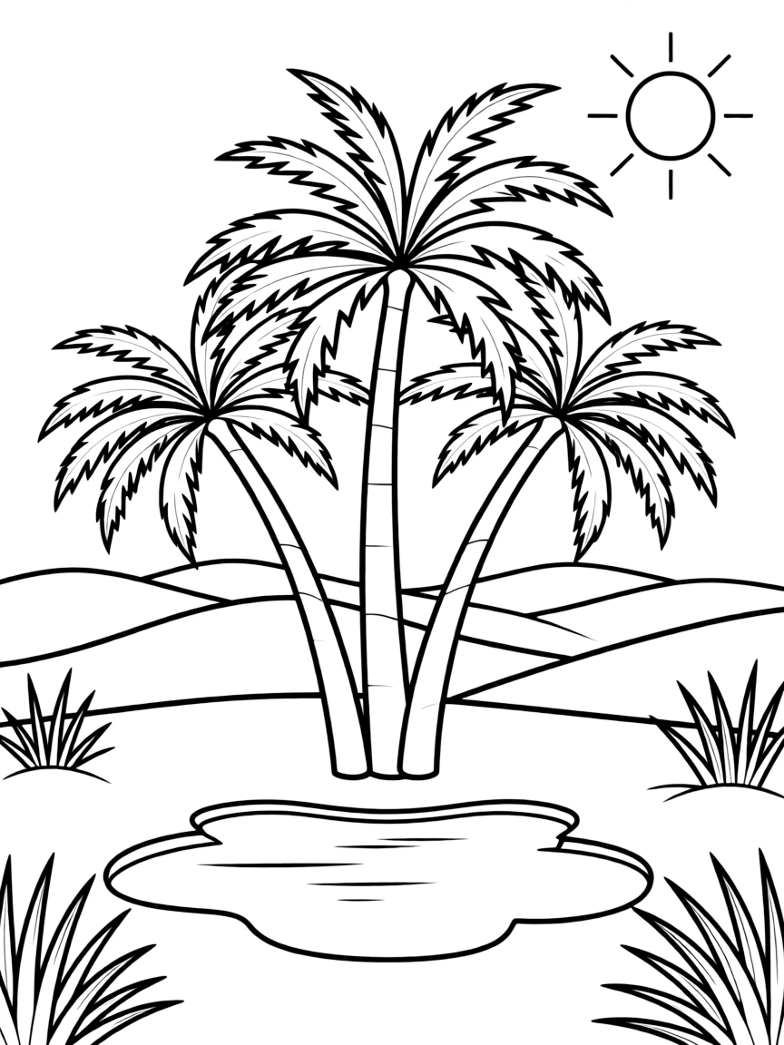 (Arab) A palm tree oasis in the desert