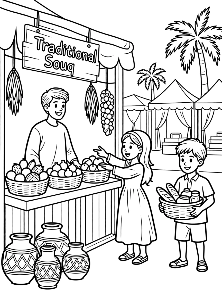 (Arab) Traditional Arabic marketplace (souq) scene