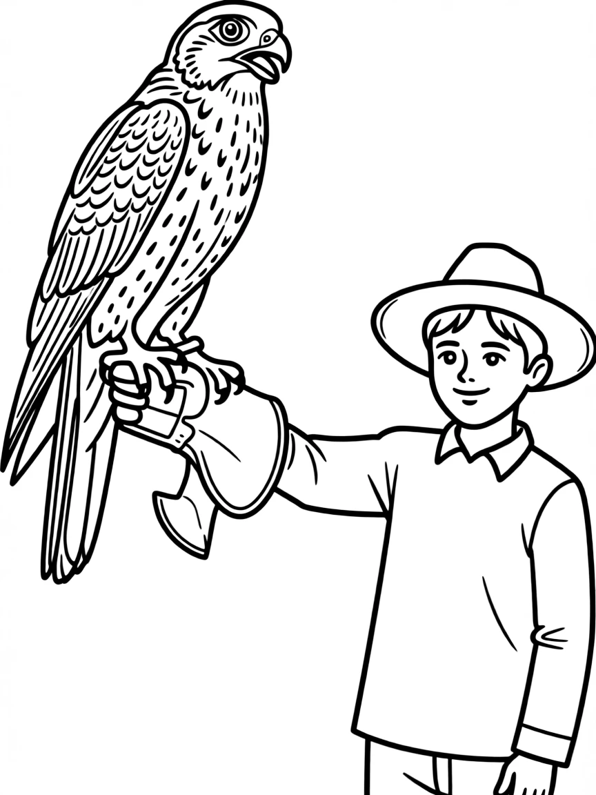 (Arab) A falcon perched on a handler's glove