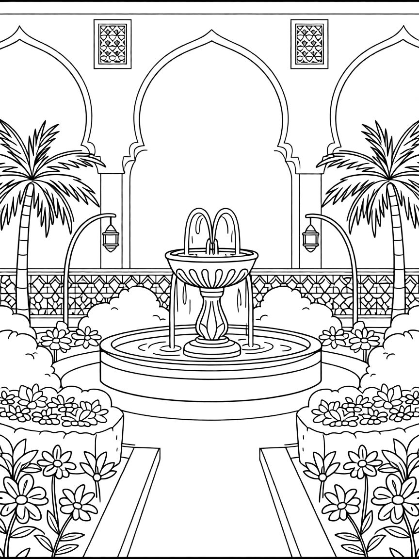 (Arab) A traditional Arabic garden with fountains
