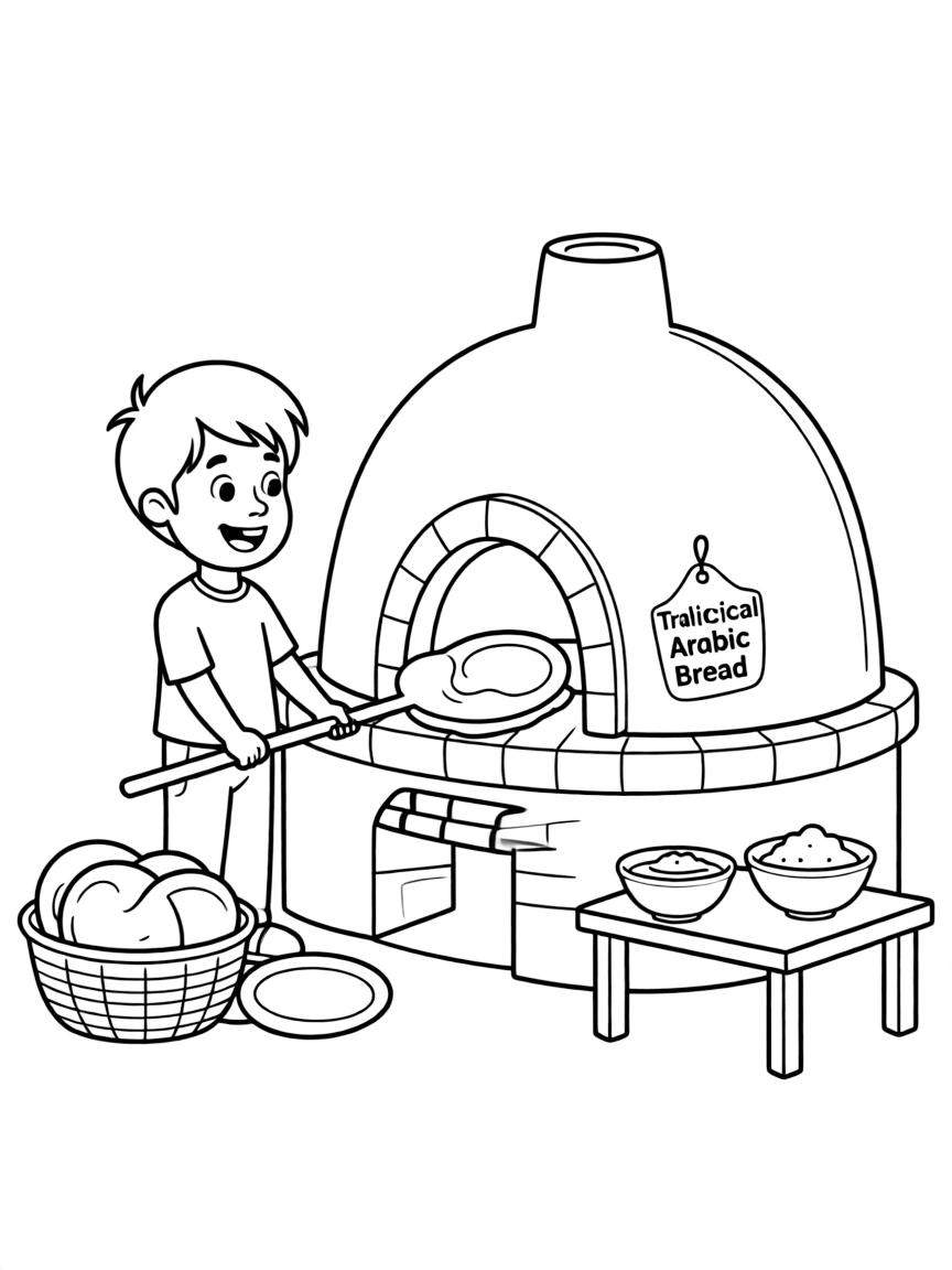 (Arab) Traditional Arabic bread (pita) being baked