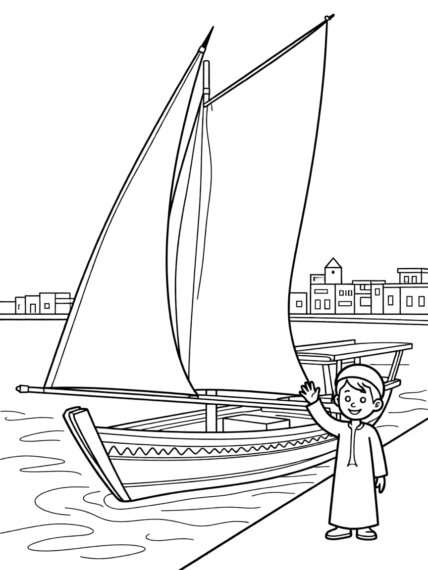 (Arab) A Qatari dhow in the harbor