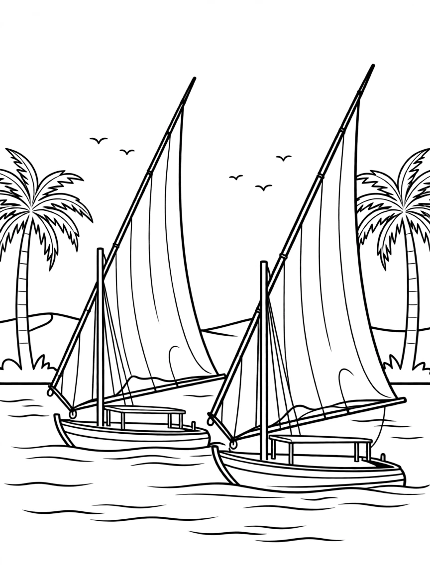 (Arab) Egyptian Nile River with felucca boats