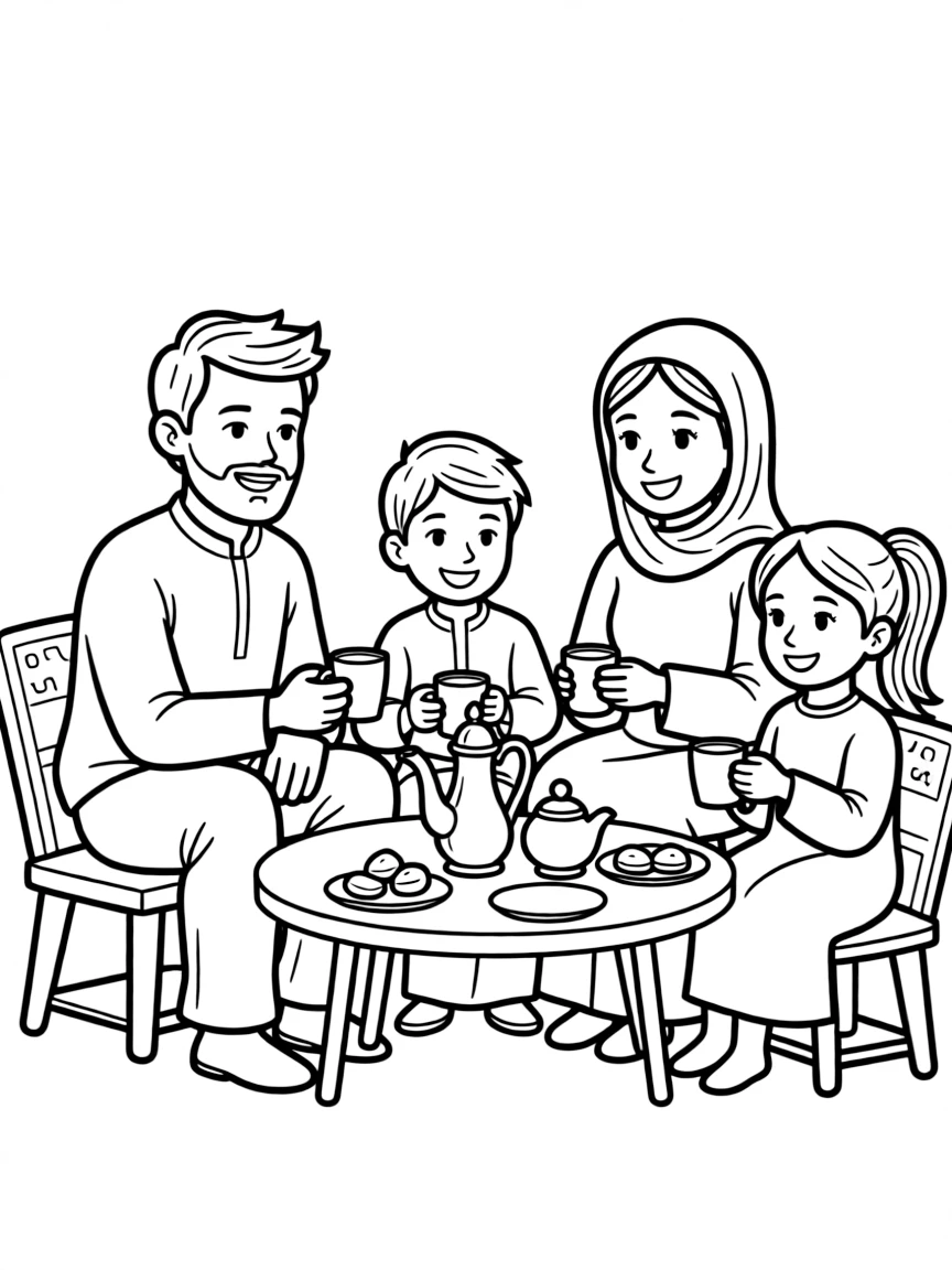 (Arab) Arabic family sharing tea time