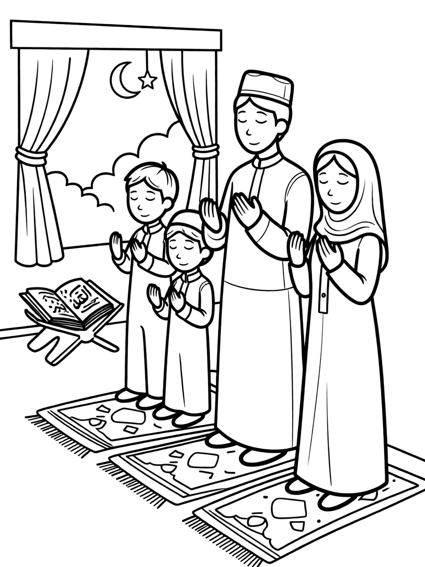 (Arab) Arabic family praying together