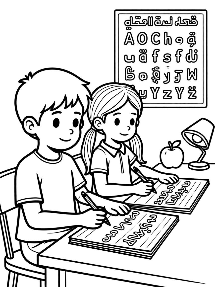 (Arab) Arabic children learning to write
