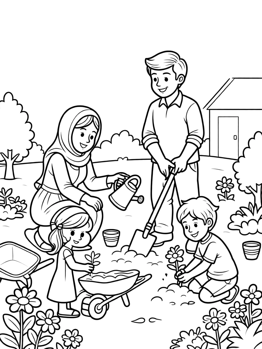 (Arab) Arabic family gardening together