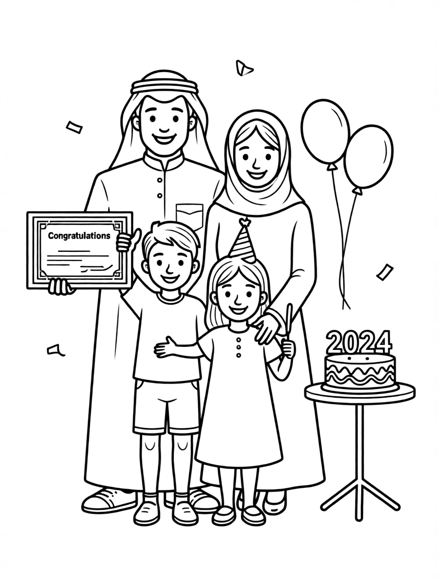 (Arab) Arabic family celebrating success