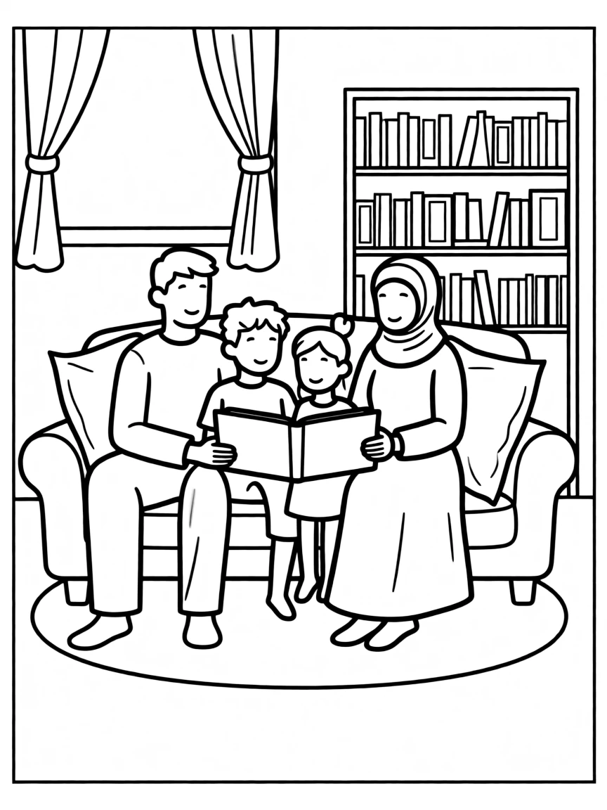 (Arab) Arabic family reading together