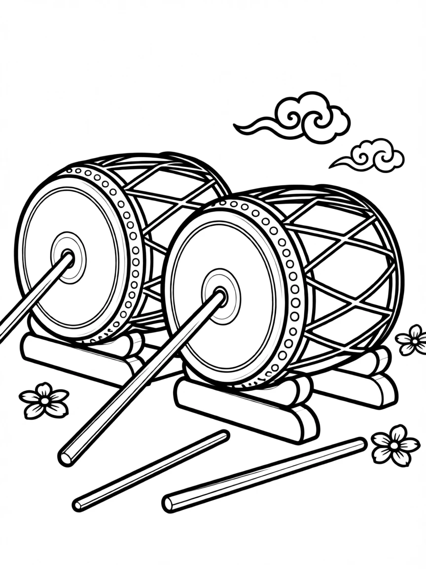 Traditional Korean drums (janggu) with simple decorative patterns