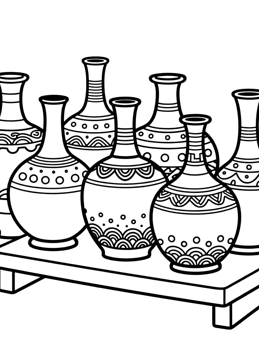 Traditional Korean pottery or ceramic vases with simple patterns