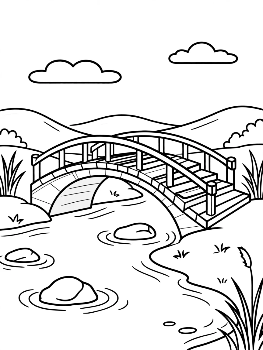 Traditional Korean bridge over a stream with simple arched design