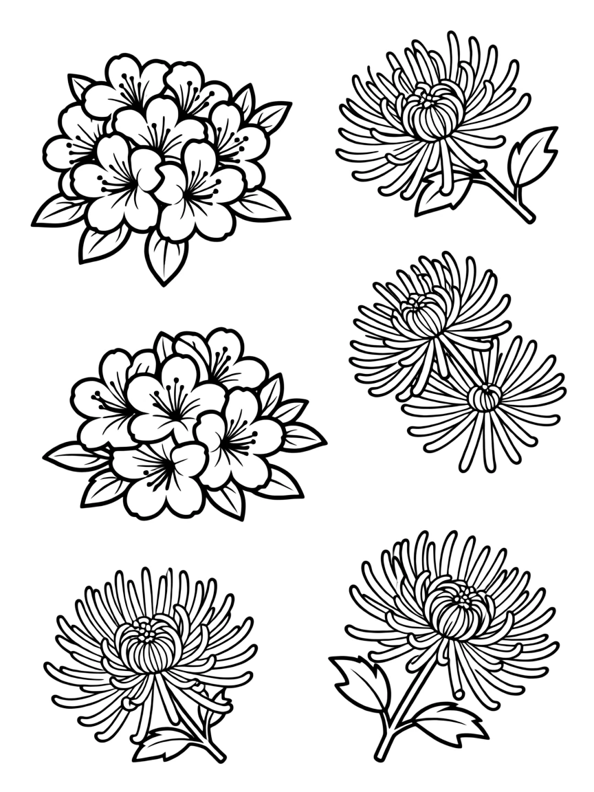 Korean seasonal flowers like azaleas or chrysanthemums in simple arrangements