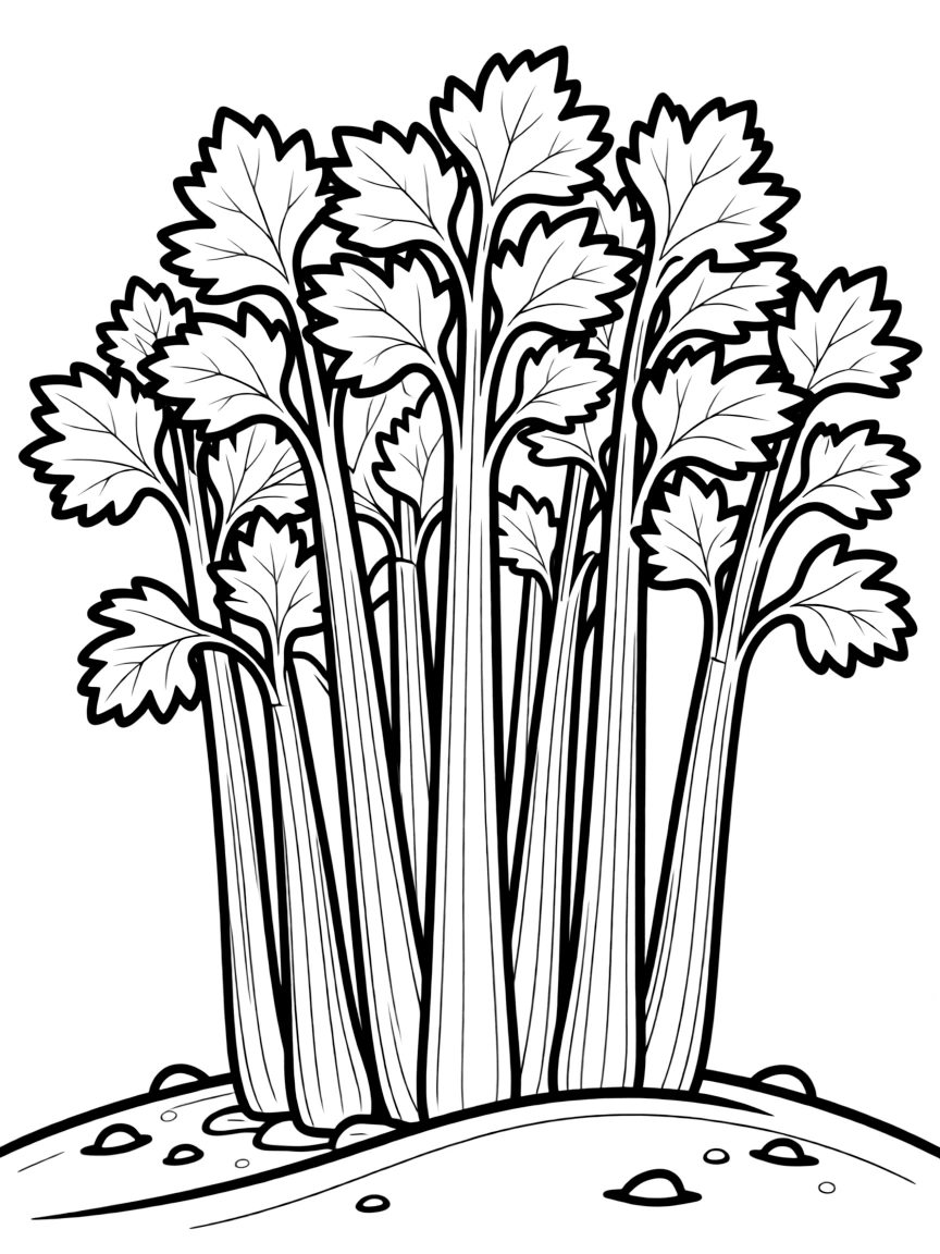 A bunch of celery stalks growing from the ground