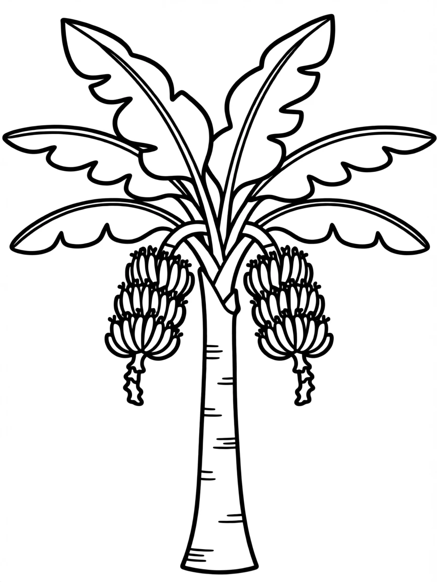 A banana tree with bunches of bananas and wide leaves