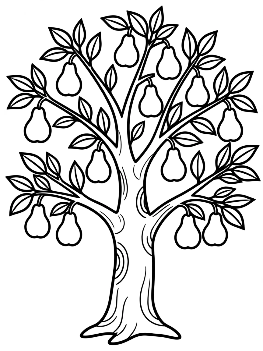 A pear tree with green pears and long branches