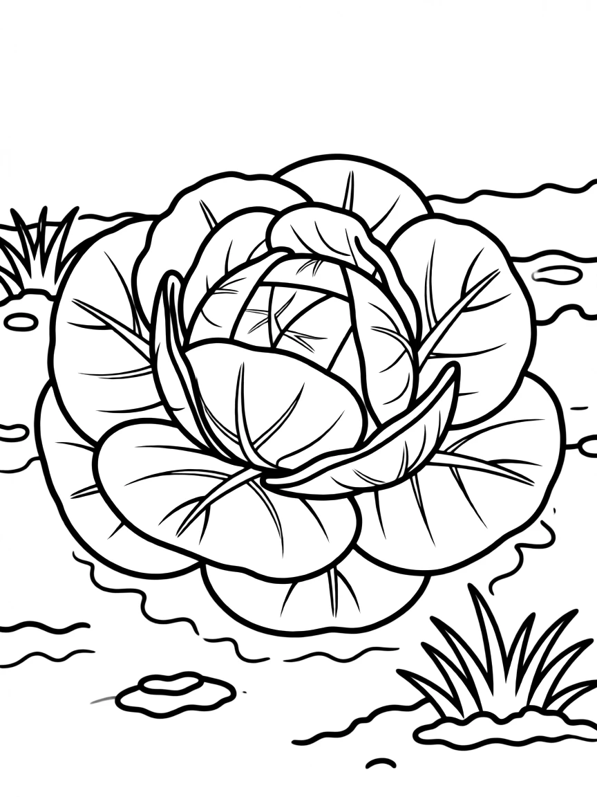 A cabbage plant with round green leaves forming a head