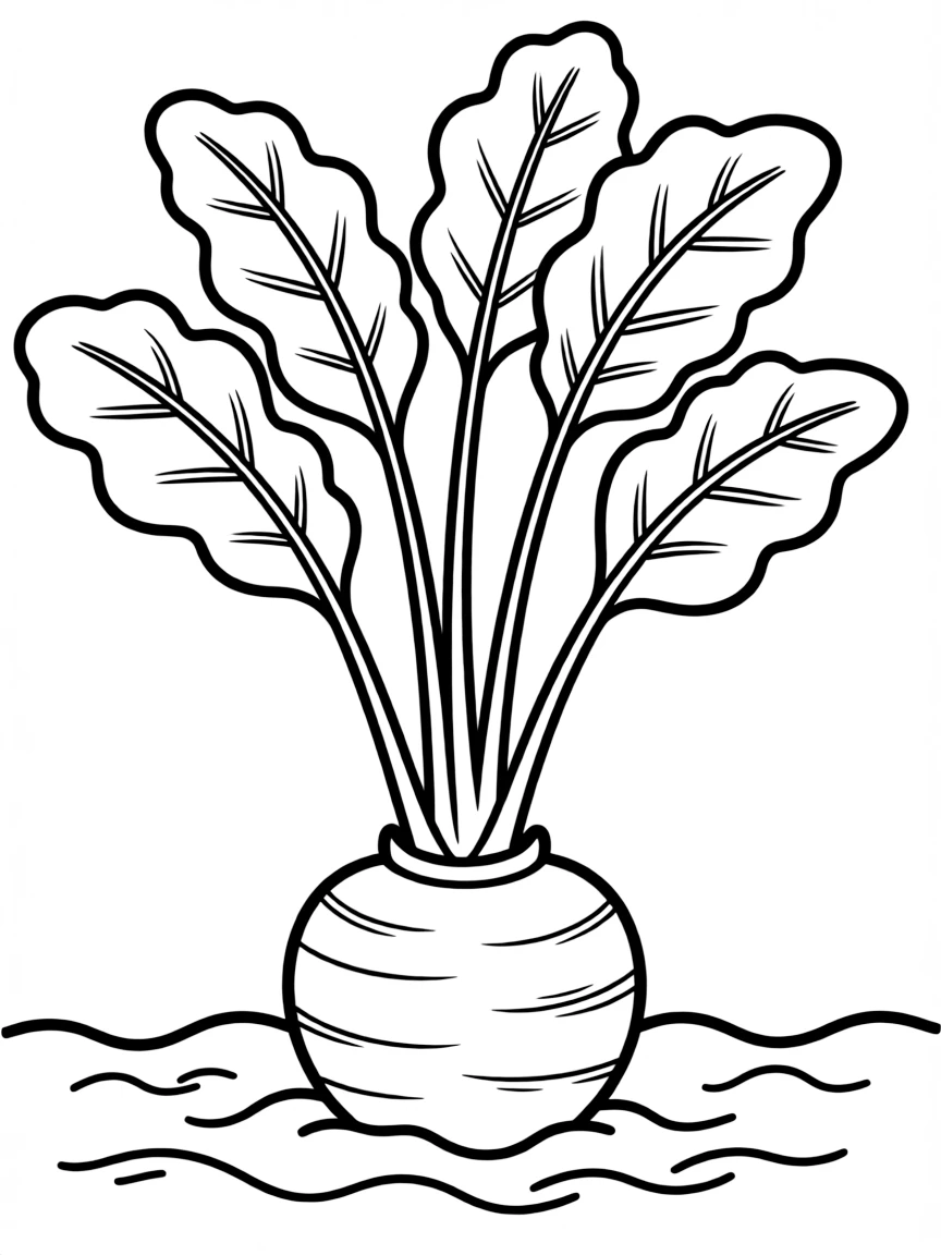 A beet growing in the soil with reddish stems