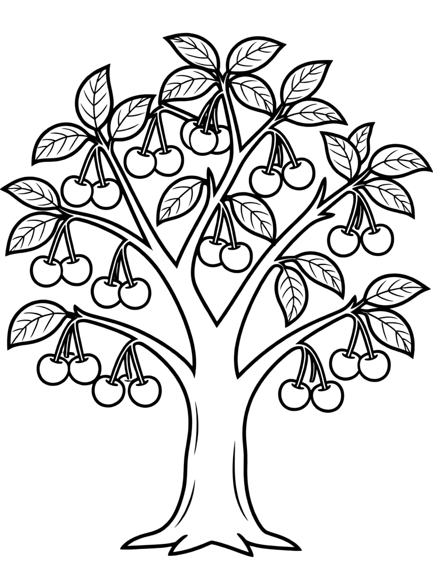 A cherry tree with red cherries on the branches