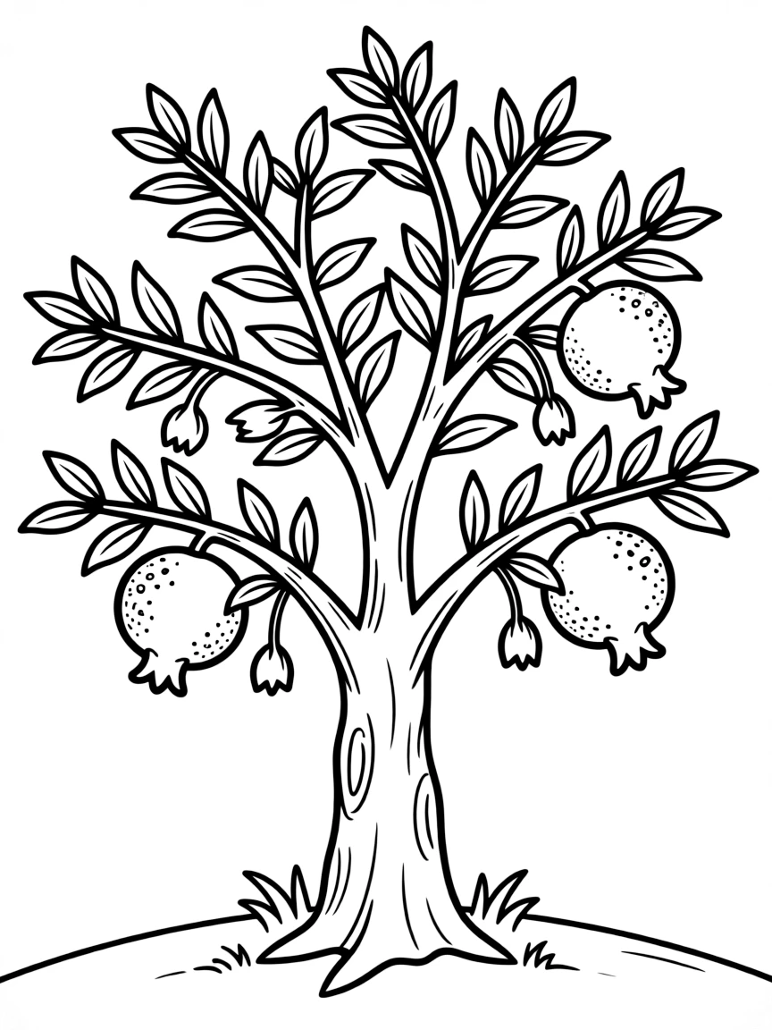 A pomegranate tree with red fruits and flower buds