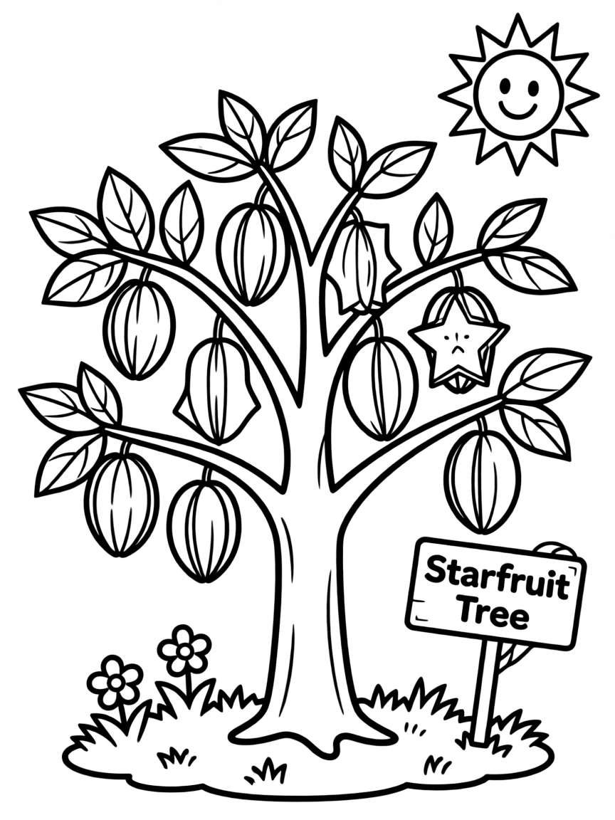 A starfruit tree with yellow fruits shaped like stars