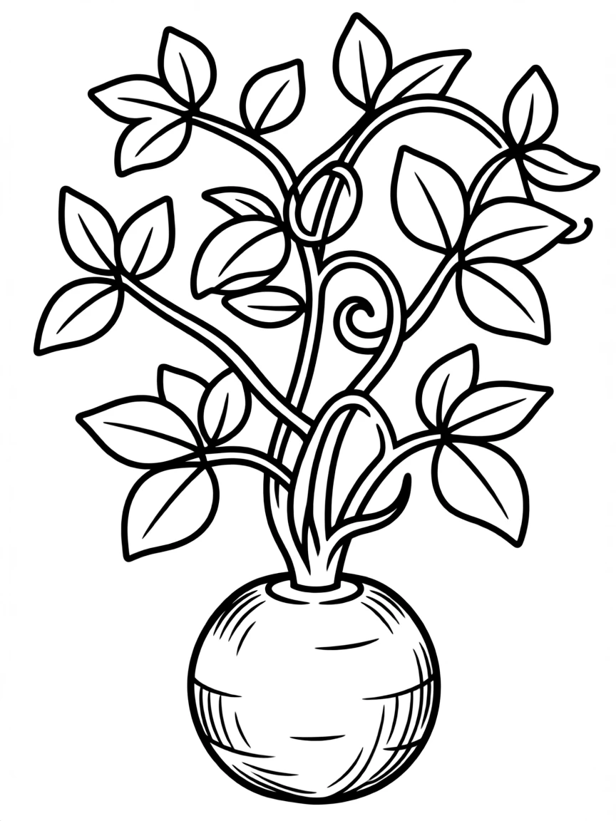 A jicama plant with a big root and vine-like stems