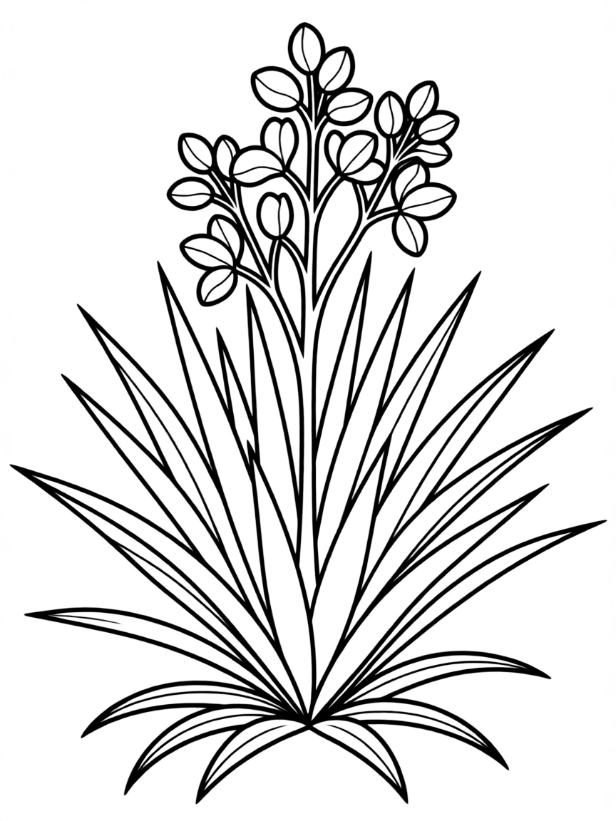 A yucca plant with spiky leaves and white flowers