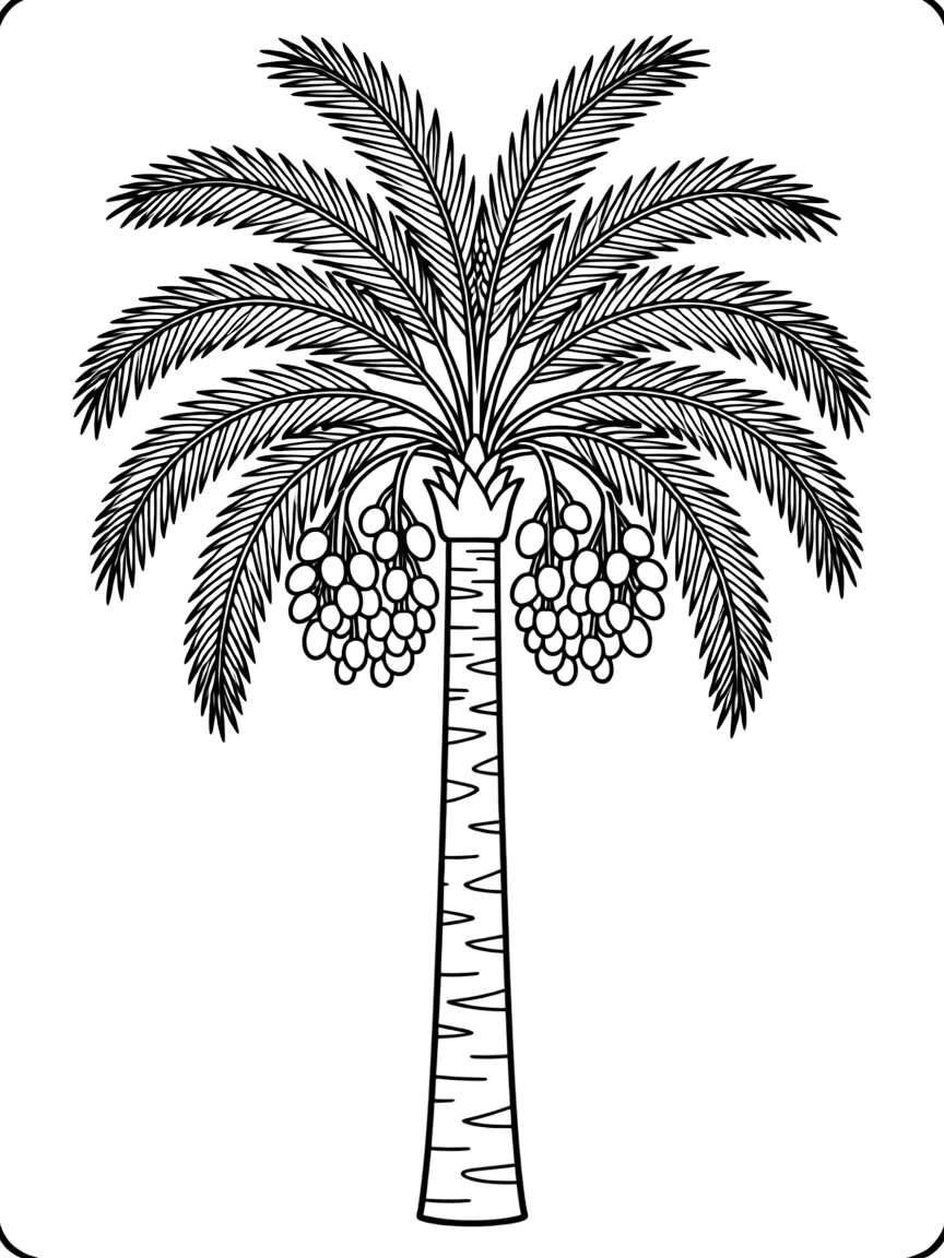 A date palm tree with bunches of brown dates