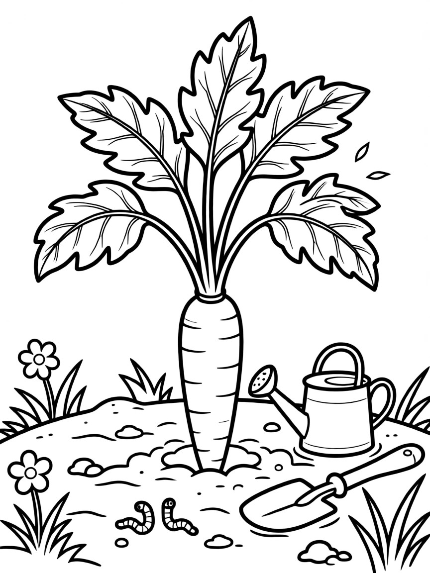 A parsnip growing in the garden with white root