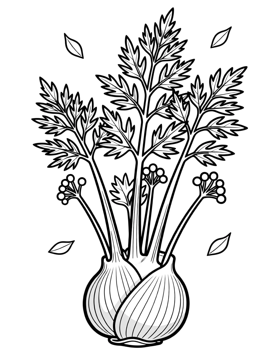 A fennel plant with feathery leaves and bulb base