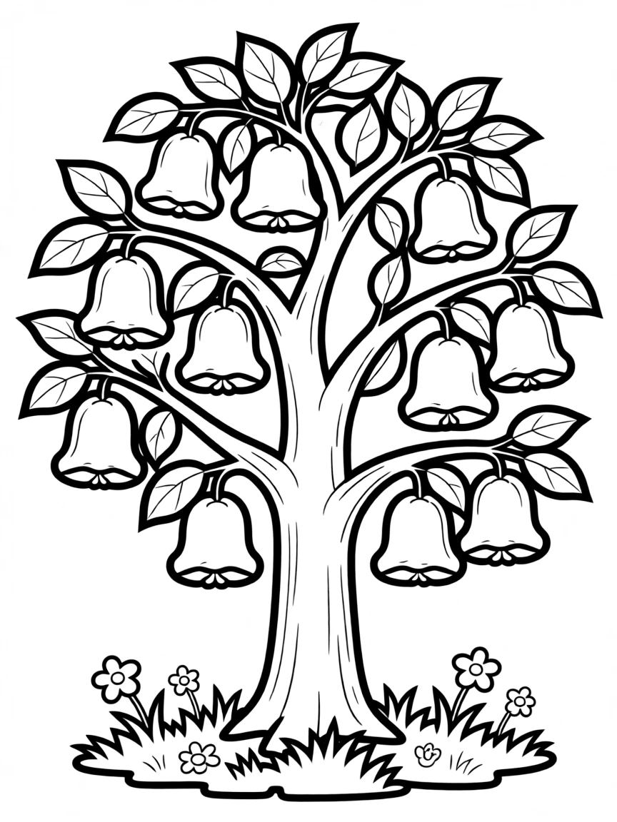 A wax apple tree with bell-shaped fruit