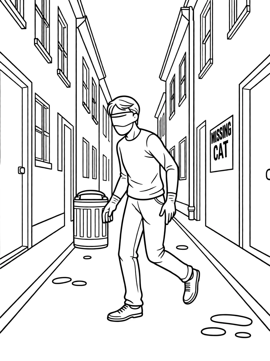 A masked villain tiptoeing through a dark alley
