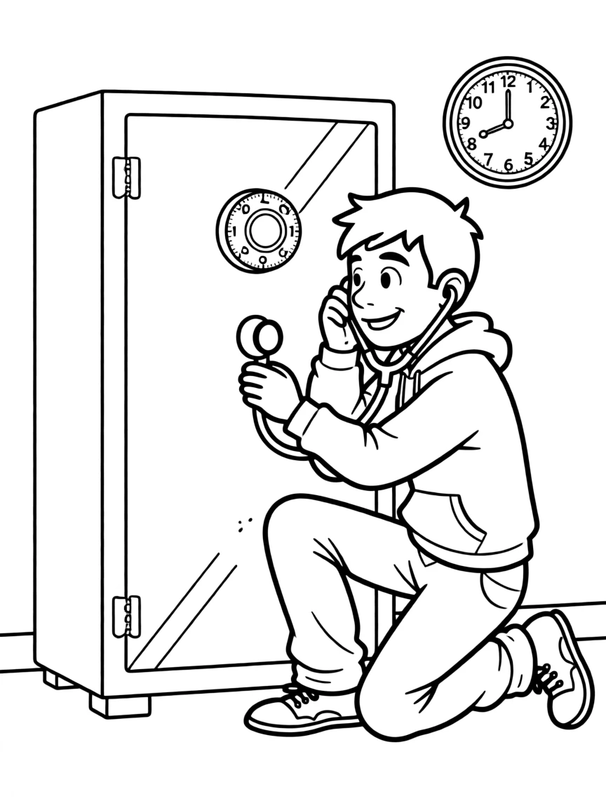 A robber trying to open a safe with a stethoscope