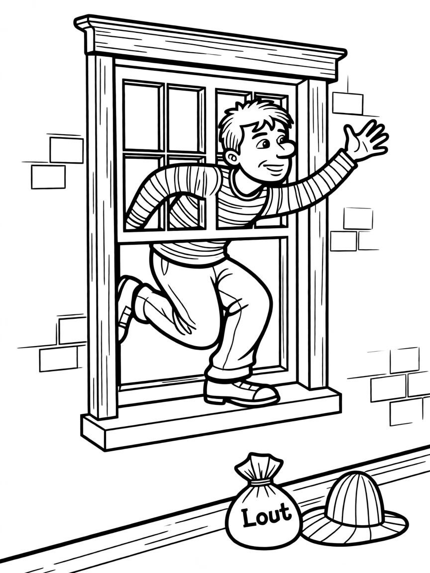 A silly thief stuck in a window while trying to escape