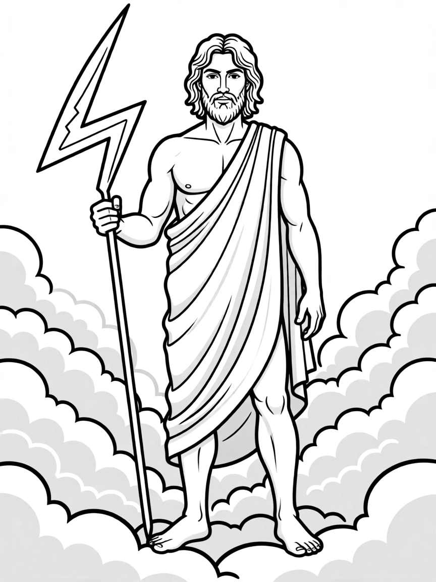 (Greek mythology) Zeus holding a lightning bolt in the clouds