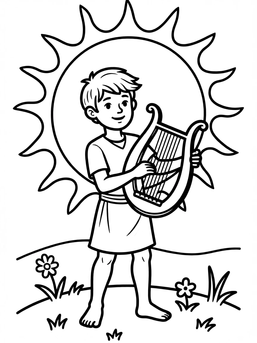 (Greek mythology) Apollo playing a lyre under the sun