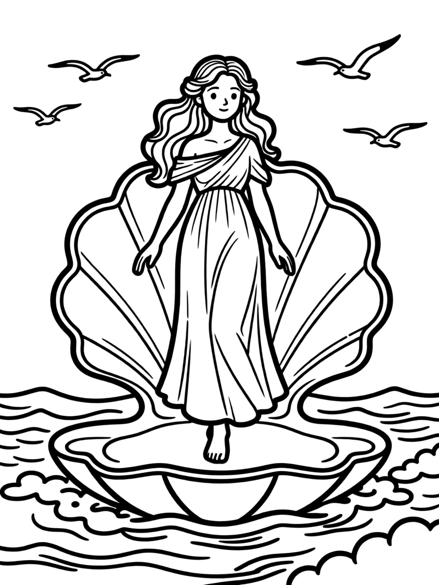 (Greek mythology) Aphrodite rising from the sea on a seashell