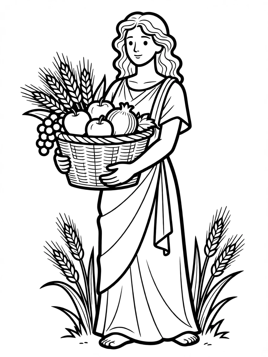 (Greek mythology) Demeter with a basket of wheat and fruits