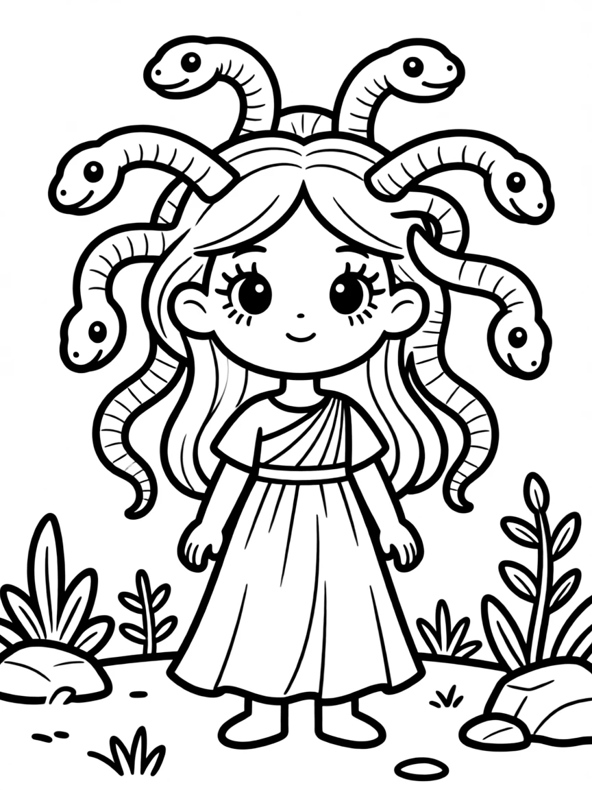 (Greek mythology) Medusa with snake hair and wide eyes