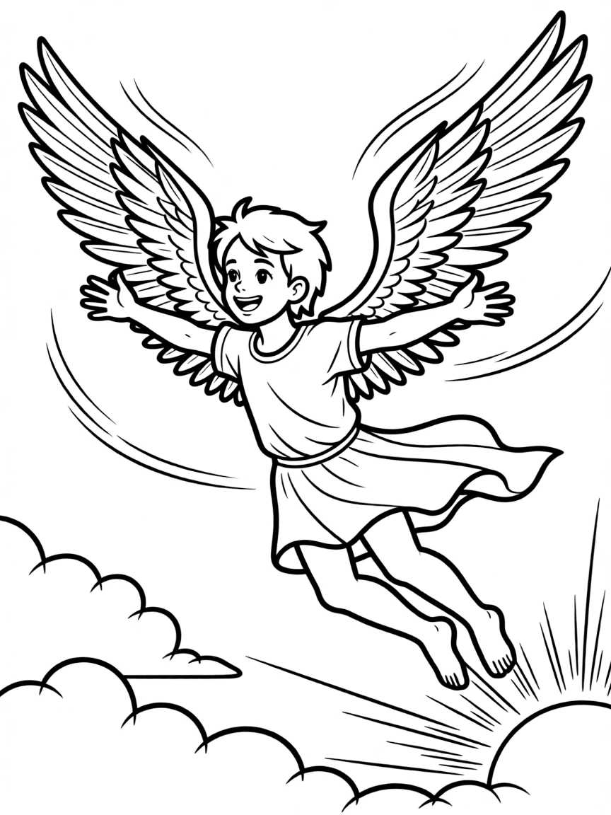 (Greek mythology) Icarus flying with wax wings