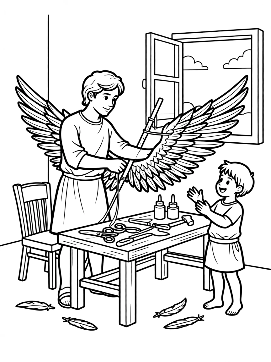 (Greek mythology) Daedalus working on wings for Icarus
