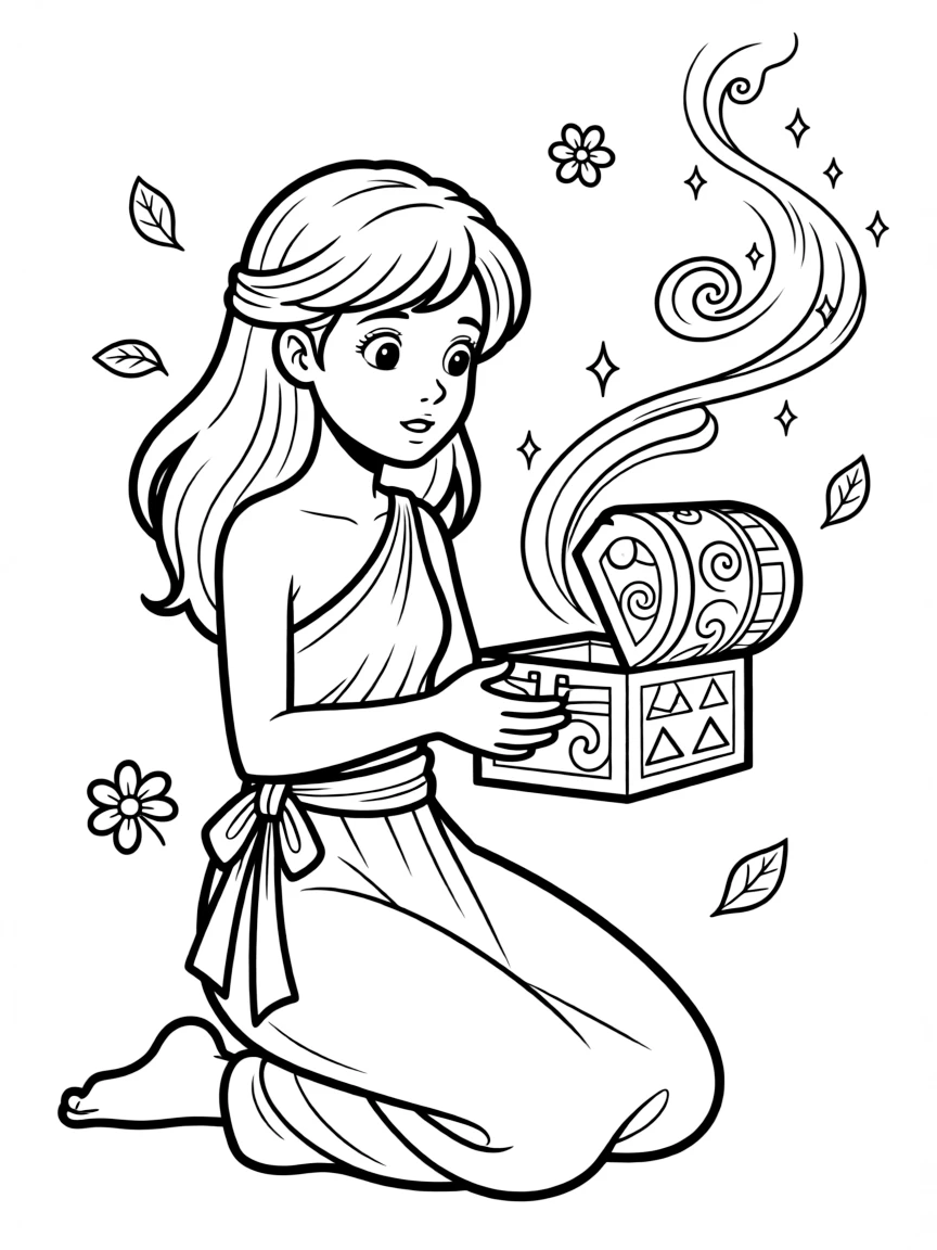 (Greek mythology) Pandora opening her magical box
