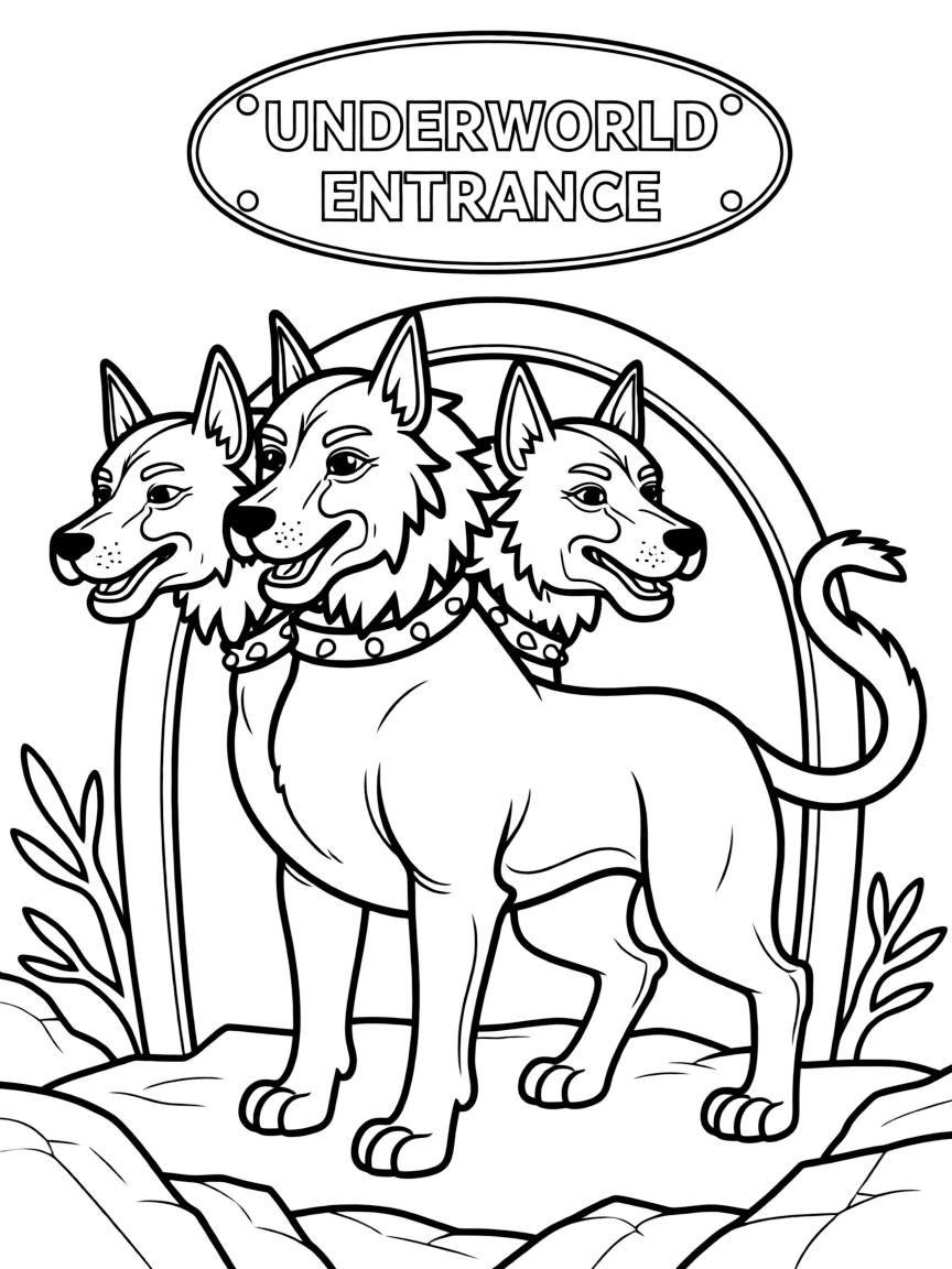 (Greek mythology) Cerberus with three heads guarding the underworld