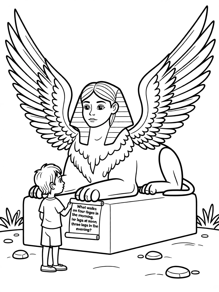 (Greek mythology) The Sphinx asking a riddle
