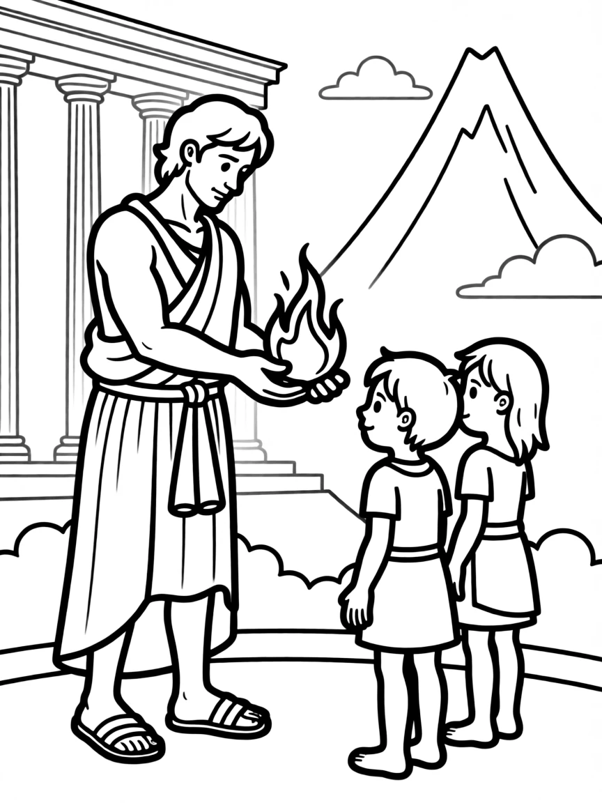 (Greek mythology) Prometheus giving fire to humans